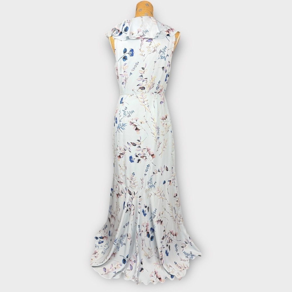 Banana Republic Floral Ruffle‎ High-Low Maxi Dress Blue Sleeveless Size 6 - Picture 12 of 13